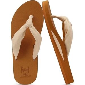 KuaiLu Women Flip Flops Arch Support Yoga Mat Footbed Tan Beige Sandals US 7.5